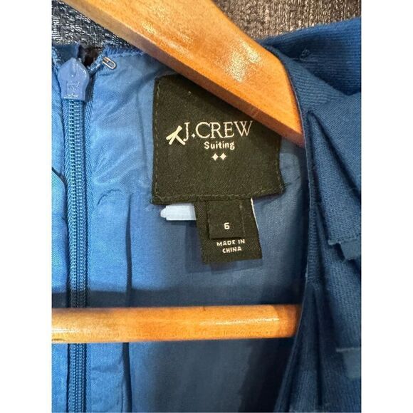 J Crew Suiting Blue Wool Blend Ruffle Neck Sheath Dress Size 6 Career Office - Picture 5 of 6